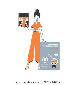 English teacher. The concept of learning a foreign language. Line art style. Isolated, vector illustration.