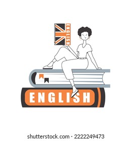 English teacher. The concept of learning a foreign language. Linear modern style. Isolated, vector illustration.