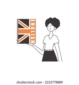 Profesor de inglés. El concepto de aprender un idioma extranjero. Estilo de arte de línea. Isolación, ilustración vectorial.
