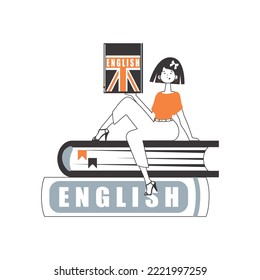 English teacher. The concept of learning English. Line art style. Isolated, vector illustration.