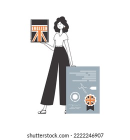 English teacher. The concept of learning English. Line art style. Isolated, vector illustration.