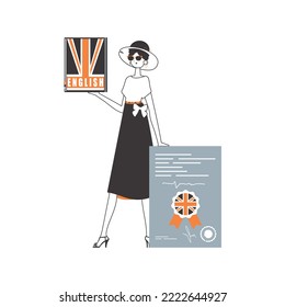 English teacher. The concept of learning English. Linear style. Isolated, vector illustration.