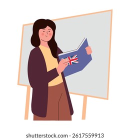 English teacher explaining with book