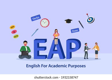 English teaching vector concept: Group of people learn english for academic purposes while wearing face mask in new normal