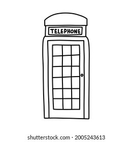 English telephone booth doodle icon, vector illustration