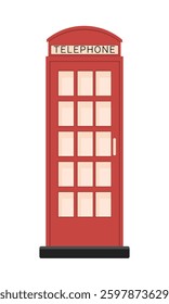 English telephone box in flat style. Hand drawn vector art.