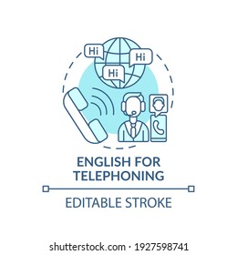 English for telephoning concept icon. Business purpose idea thin line illustration. Everyday work scenarios. Phone conversation. Vector isolated outline RGB color drawing. Editable stroke