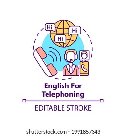 English for telephoning concept icon. Business purpose idea thin line illustration. Conference calls. Meeting through telephone arrangement. Vector isolated outline RGB color drawing. Editable stroke