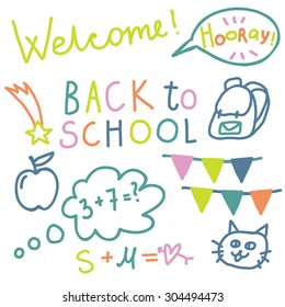 English text Back to school". Cute vector set. Lettering.