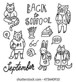 English text Back to school". Cute vector set. Lettering.