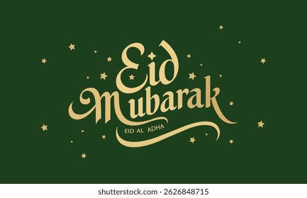 English Text Typography Eid Mubarak art, Elegant Eid Mubarak star Design art, Eid al adha Mubarak Typography Design vector.