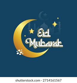 English Text Typography Eid Mubarak art, Elegant Eid Mubarak star Design art, Eid al Mubarak Typography Design.