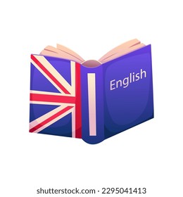 
English textbook. Icon Open Book. Learning Language School. Education Vector Illustration in Cartoon Style.