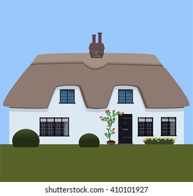 English Thatched Cottage. Vector Illustration