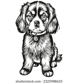 English Toy Spaniel dog logo vector black and white, vintage cute dog head engraved realistic breed pet