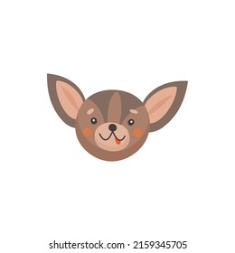 English Toy Terrier, tan dog isolated flat cartoon face mask. Vector head of cute pet hand drawn portrait. Funny brown puppy with long ears print, adorable companion comic canine avatar emoji emoticon