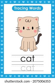 English tracing word worksheets with animal Cat