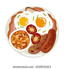 English traditional breakfast on plate. Vector isolated illustration.