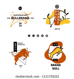 English translate hieroglyph Bull. Business Logotype Set Template. Concept Symbol, Badge, Emblem, Corporate Identity.Chinese  lunar horoscope sign. Logo with silhouette animal. Vector illustration. 
