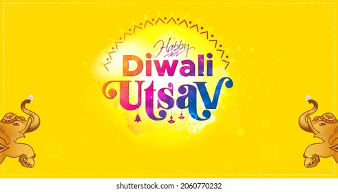 English translated "Happy Diwali" Wish you a very happy Diwali deepawali . Modern typography design for Indian traditional festival of lights