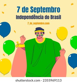 English translation: Brazil Independence day banner or poster design with man and balloons