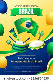 English translation: brazil independence day. Happy national holiday. Freedom day. Celebrate annual in September 7