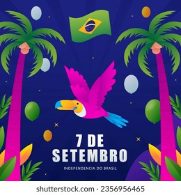 English translation: brazil independence day concept background with palm trees and parrot