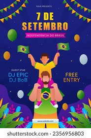 English translation: brazil independence day flyer design with happy people isolated on abstract background