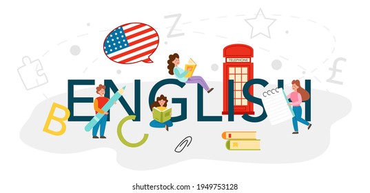 English typographic header. Study foreign languages in school