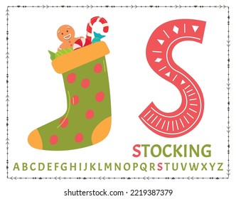 English uppercase alphabet letters on a white background. Letter . Vector illustration. christmas sock.