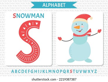 English uppercase alphabet letters on a white background. Letter s. Vector illustration. snowman