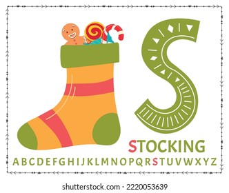 English uppercase alphabet letters on a white background. Letter . Vector illustration. christmas sock.