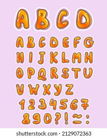 english vector alphabet and numbers. sans-serif font, with volume effect. raised letters. kids font with gradient.