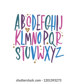 English vector nursery alphabet. Lettering, isolated letters. Handwritten brush script. ABC education