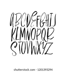 English vector nursery alphabet. Lettering, isolated letters. Handwritten brush script. ABC education