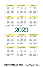 Englische vertikale Vektorwand oder Taschenkalender-Vorlage. Kalenderdesign 2023 Jahr