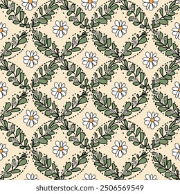 English vintage cottagecore daisies seamless pattern.	