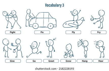 English vocabulary 3 set series daily activity vector