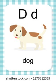 English vocabulary flash card vector for learning and education in kindergarten children. Words of letter D for dog.