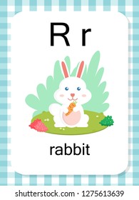 English vocabulary flash card vector for learning and education in kindergarten children. Words of letter R for rabbit.