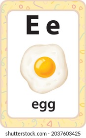 English vocabulary flash card vector for learning and education in kindergarten children. Alphabet Words of letter E for egg
