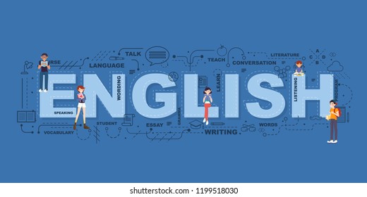 English word for education with icons flat design