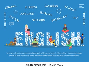 English word for education with icons flat design