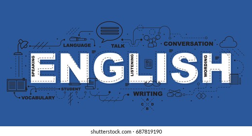 English Word For Education With Icons Flat Design 
