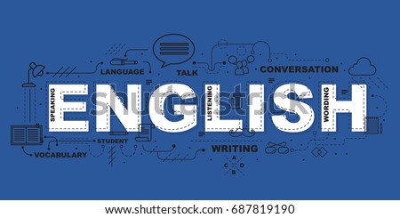 English word for education with icons flat design 