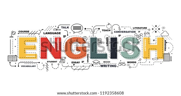 English word\
for education with icons flat\
design