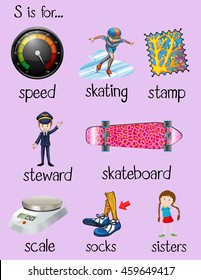 English words begin with letter S illustration