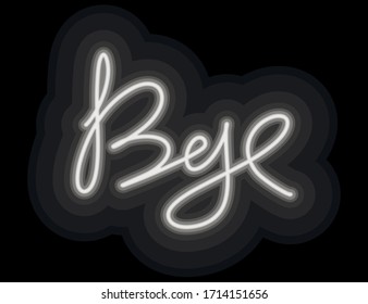 English words bye neon vector image for logo, illustration, icon, web design or print. Colorful neon glowing words in the style of the 90s 80s street sign to attract the attention of visitors