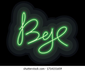 English words bye neon vector image for logo, illustration, icon, web design or print. Colorful neon glowing words in the style of the 90s 80s street sign to attract the attention of visitors