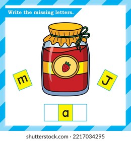Hoja de cálculo en inglés para niños - escribir las letras que faltan - hoja de cálculo de práctica del alfabeto - Atasco
